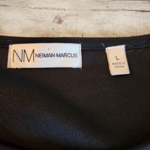 Neiman Marcus Black Shift Dress Ruffled Bow Accent Sleeves Size Large - Picture 6 of 8